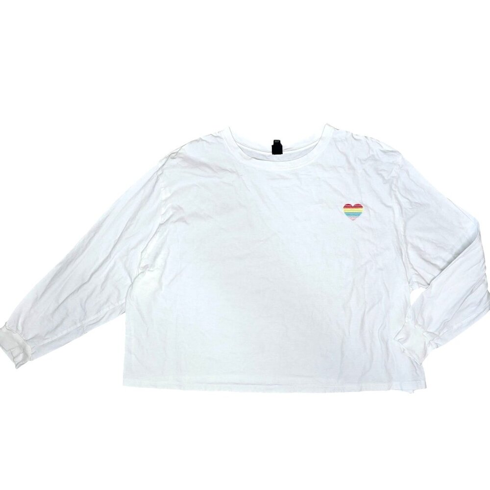 Wild Fable White Long Sleeve Shirt With Rainbow Heart Embroidery 4X